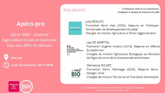 Apéro pro - Majeure Boire, Manger, Vivre (BMV) : « Agriculture, souveraineté alimentaire et enjeux de durabilité : repenser nos priorités » 