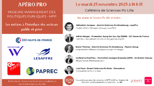 Apéro pro - Les métiers à l’interface des secteurs public et privé - Majeure Management des Politiques Publiques (MPP)